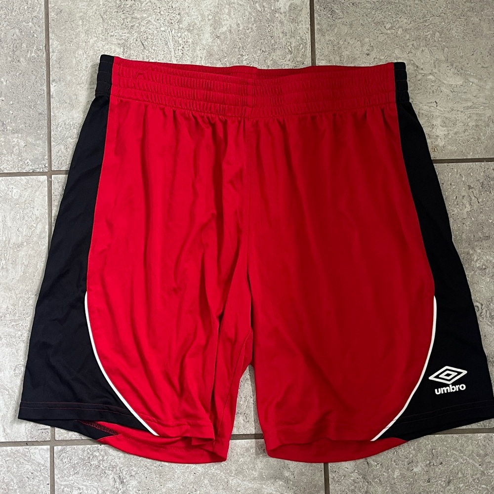 Umbro Red and Black Men’s Athletic Shorts with White Trim